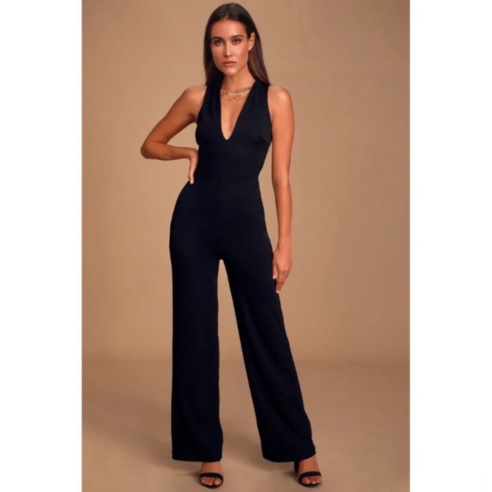 NWT Lulu’s thinking out loud black sleeveless jumpsuit sz XL open back